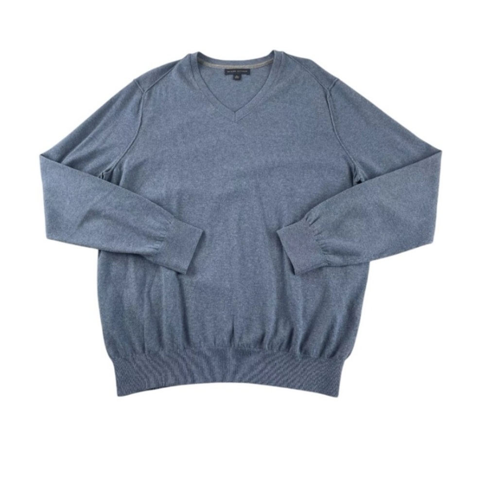 Banana Republic Luxe Yarn Mens Silk Cashmere V-Neck Preppy Sweater Size XL Blue